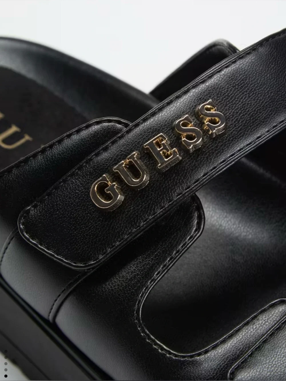 Guess Black Platform Slide Sandals with Gold Logo